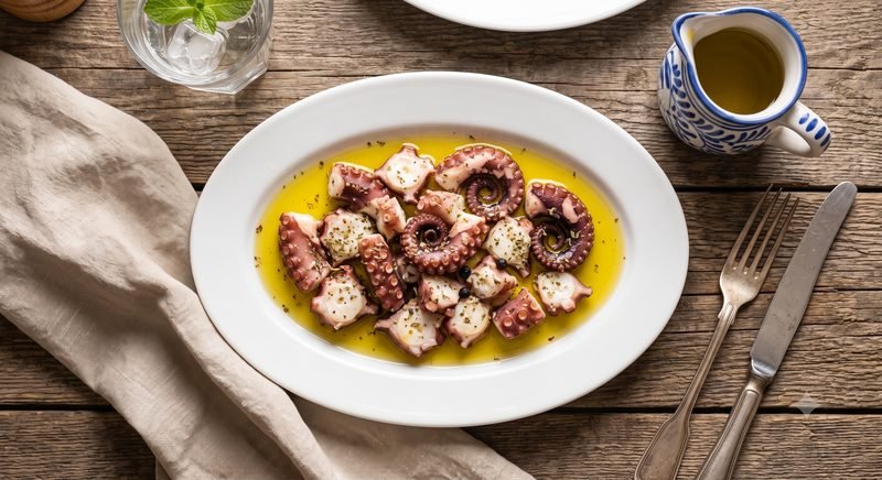 Μισή μερίδα Χταπόδι ξυδάτο με πιπεριές τουρσί.